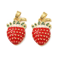 Настоящее золото 18K Подвески из клубничной латуни с микропаве из кубических цирконий, без кадмия, без никеля и без свинца, реальный 18 k позолоченный, 20x14x5.5 мм, отверстие : 5x2.5 мм
