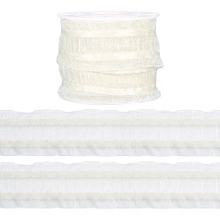 White Polyester Lace Ribbon, Ruffled Lace Ribbon, for Gift Decoration, with 1Pc Plastic Spools, White, 1 inch(25mm), about 5 Yards(4.57m)