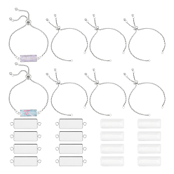 Нержавеющая Сталь Цвет Набор для самостоятельного изготовления браслета из прямоугольного купола, включая 304 настройки разъема кабошона из нержавеющей стали и изготовление браслета-слайдера, Кабошоны из стекла, цвет нержавеющей стали, 24 шт / коробка