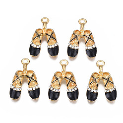 Черный Стойки обшивки сплава эмали подвески, с кристально горный хрусталь, без кадмия, без никеля и без свинца, Танцевальная обувь, чёрные, 25x16.2x5 мм, отверстие : 2 мм