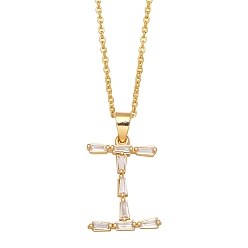 Letter I Unisex Brass Micro Pave Clear Cubic Zirconia Pendant Necklaces with Cable Chain, Letter, Letter I, 17.72 inch(45cm)