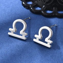 Весы 925 стерлингового серебра серьги стержня, серебряные, двенадцать созвездий, Весы, 8x8.5 мм