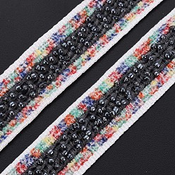 Black Nylon Ribbon, with Glass Seed Beads, Black, 3/4 inch(19~20mm)