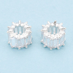 Серебро 925 бусины из стерлингового серебра с прозрачными кубическими цирконами, колонка, серебряные, 6~6.5x9 мм, отверстие : 4.8 мм