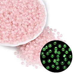 Pink Прозрачный стеклянный бисер класса А fgb, рондель, светящееся свечение в темноте, Центр окрашенные, граненые, розовые, 4x3 мм, отверстие : 1.2~1.6 мм, Около 6081 шт / фунт