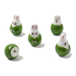 Светло-зеленый Коричневый Фарфоровые бусины ручной работы, кролик, яркие глазированный фарфор, оливковый, 24.5x15.5x15.5 мм, отверстие : 2.5 мм