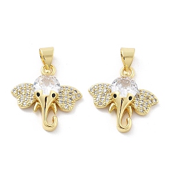 Настоящее золото 18K Латунные микро проложить кубического циркония подвески, Слон прелести, без кадмия и без свинца, стойки покрытие, долговечный, реальный 18 k позолоченный, 18x17.5x5.5 мм, отверстие : 5 мм
