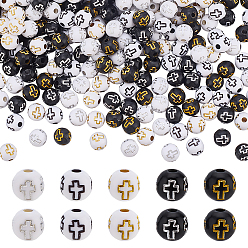 (52) Непрозрачная лаванда 800 шт 5 цвета покрытия акриловых бусин, металла обвитые, круглые с крестом, разноцветные, 8 мм, отверстие : 2 мм, 160 шт / цвет