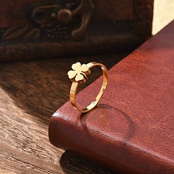 Клевер 304 регулируемые кольца из нержавеющей стали для женщин, золотые, клевер, внутренний диаметр: 18 мм, клевер: 7.5x7 мм