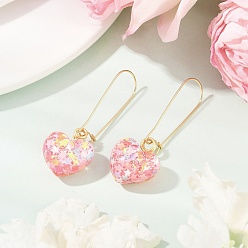 Сердце Серьги-кольца из смолы, с 316 хирургической нержавеющей сталью серьги-кольца для женщин, золотые, сердце, 51.5x18.5 мм