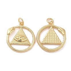 Настоящее золото 18K Стойки обшивки латунные подвески, с целью перехода в кольце, долговечный, без кадмия и без свинца, змея уроборос с оком провидения/всевидящим оком, реальный 18 k позолоченный, 21x18.5x2.5 мм, отверстие : 3 мм