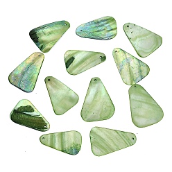 Lime Vert Teints pendentifs coquille naturelle, charmes de triangle, lime green, 33~36.5x23.5~29x1~2.5mm, Trou: 1.2mm