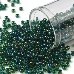 (249) Inside Color Peridot/Emerald Lined Toho runde Rocailles, japanische Rocailles, (249) Innenfarbe Peridot / Smaragd gefüttert, 8/0, 3 mm, Bohrung: 1 mm, über 222pcs / Flasche, 10 g / Flasche