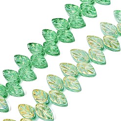 Vert Mer Moyen Plaquent verre transparent perles brins, feuille, de couleur plaquée ab , demi-plaqué, teint et cœur, vert de mer moyen, 11~11.5x6.5~7x3~4mm, Trou: 0.8~0.9mm, Environ 98~100 pcs/chapelet, 18.90~19.29 pouce (48~49 cm)
