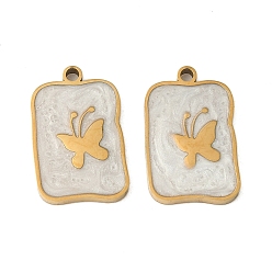 Настоящее золото 18K 304 нержавеющей стальной эмали подвески, прямоугольник с подвесками в виде бабочек, ионное покрытие (ip), реальный 18 k позолоченный, 17x10.5x1.5 мм, отверстие : 1.4 мм