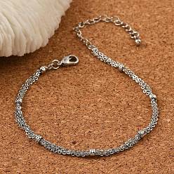 Платина Стойка покрытие латунный кабель цепь браслеты, двухрядные браслеты для женщин, без кадмия и без свинца, 901 застежка из нержавеющей стали, долговечный, платина, 6-3/4 дюйм (17 см)