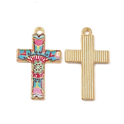 Цветок Подвески в стиле мозаики из сплава золотого тона, с эмалью, без кадмия, без никеля и без свинца, крест очарование, цветочным узором, 29x17x1.5 мм, отверстие : 1.8 мм