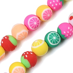 Colorful Handmade Polymer Clay Beads Strands, Round with Fruits, Colorful, 8mm, Hole: 1.2mm, about 40pcs/strand, 12.20''(31cm)
