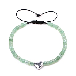 Зеленый Авантюрин Браслеты из плетеных бусин из натурального зеленого авантюрина для женщин, с шарики из нержавеющей стали, сердце, 6-3/4~10-1/4 дюйм (17~26 см)