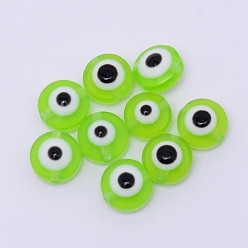 Зеленый газон Плоские круглые сглаз гранулы смолы, зеленый газон, 7.5~8x5~5.5 мм, отверстие : 1.6 мм