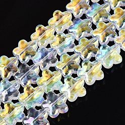 Clear AB Electroplate Transparent Glass Beads Strands, Flower, AB Color Plated, Clear AB, 11.5~12x11~12x5~6mm, Hole: 0.7~0.9mm, about 44~45pcs/strand, 19.69~19.88 inch(50~50.5cm)