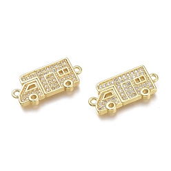 Настоящее золото 18K Звенья из латуни mirco pave прозрачные кубические циркония, долговечный, кемпинг в форме фургона / каравана, реальный 18 k позолоченный, 10x21x3 мм, отверстие : 1.2 мм
