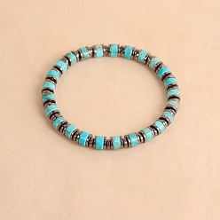 Синтетическая Бирюза Винтажные эластичные браслеты из синтетической бирюзы и немагнитных гематитовых бусин для женщин и мужчин., колонка, 7.09 дюйм (18 см)