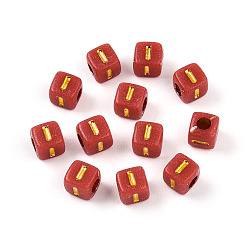 Letter I Покрытие акриловыми шариками, куб с письмом, золотой металл обвитыми, Буква "i", 4.5x4.5x4.5 мм, отверстие : 2 мм, Около 6250 шт / 500 г