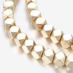 с Золотистым Покрытием Немагнитные синтетический гематит бисер пряди, многоугольник, с золотым покрытием, 4x4x4 мм, отверстие : 1 мм, около 98 шт / нитка, 15.7 дюйм (40 см)