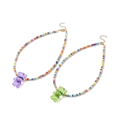 Color mezclado Collar con cuentas de oso acrílico y semillas de vidrio para mujer, color mezclado, 15.28 pulgada (38.8 cm)