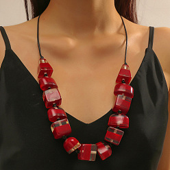 (123L) Белый крем непрозрачный блеск Богемные кубические бусины из смолы, массивные ожерелья для женщин, огнеупорный кирпич, 37.80 дюйм (96 см)