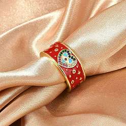 Красный Кольца-манжеты из латуни с микропаве из кубического циркония и эмалью для женщин, без кадмия, без никеля и без свинца, реальный 18 k позолоченный, красные, внутренний диаметр: регулируемый, 9.5 мм