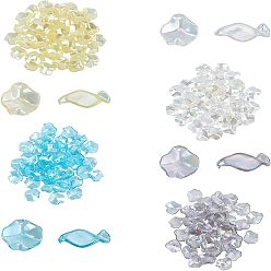 Mixed Color 200Pcs 4 Colors Transparent Acrylic Pendants, AB Color Plated, Petal, Mixed Color, 16x15x5mm, Hole: 1.4mm, 50pcs/color