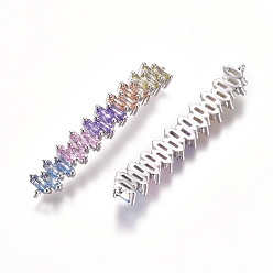 Платина Соединители из латуни с микропаве и кубическим цирконием, прямоугольные, красочный, платина, 44x7x3.5 мм, отверстие : 0.8 мм