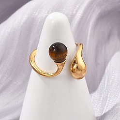 Тигровый глаз 304 из нержавеющей стали манжеты кольца, с глаз тигра, 17 мм, внутренний диаметр: 17 мм