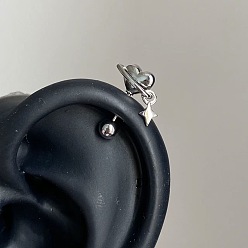 Нержавеющая Сталь Цвет Сердце со звездой 304 серьги-хрящи из нержавеющей стали, цвет нержавеющей стали, Длина стержня: 10мм, штифты : 1.2 мм