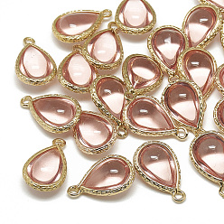 Темный Лосось Стеклянные подвески, с фурнитурой латунной золотого тона, слеза, темный лосось, 18.5x12.5x7 мм, отверстие : 1.5 мм