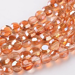 Темно-Оранжевый Гальванические стеклянные бусины, с полным покрытием цвета радуги, плоско-круглые, граненые, темно-оранжевый, 5~6x4 мм, отверстие : 1 мм, около 72 шт / нитка, 15 дюйм