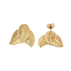 Real 18K Gold Plated Ion Plating(IP) 304 Stainless Steel Earrings, Leaf, Real 18K Gold Plated, 19x22mm