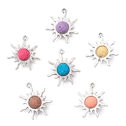 (52) Непрозрачная лаванда Кулоны из окрашенного натурального вулканического камня, солнечные подвески с оправами из сплава, античное серебро, разноцветные, 26.5x24x8.5 мм, отверстие : 1.5 мм