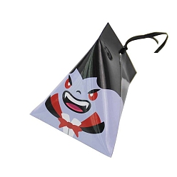 Lilac Halloween Cartoon Cardboard Candy Boxes, with Silk Ribbon, Triangle Snake Gift Box, for Halloween Party Supplies, Lilac, 9.4x8.4x8cm