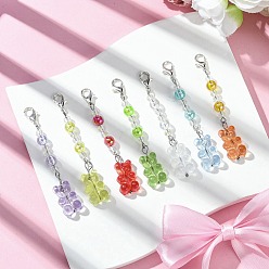 (52) Непрозрачная лаванда 7шт 7 цвета медведи акриловые подвесные украшения, застежки-карабины из сплава для украшений сумок, разноцветные, 66 мм, 1 шт / цвет