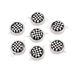 Tartan Полимерные глиняные бусины с пластиковой оправой ccb подвески, с латунными двойными петлями, платина, черно-белые, шотландка, 21~22x15x4~5 мм, отверстие : 1.5~2 мм