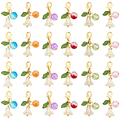Mixed Color 30Pcs Flower Round Acrylic & Glass Locking Stitch Marker, with Alloy Lobster Claw Clasps, Mixed Color, 29mm