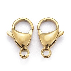 Real 18K Gold Plated Ion Plating(IP) 304 Stainless Steel Lobster Claw Clasps, Parrot Trigger Clasps, Real 18k Gold Plated, 15x9x4.5mm, Hole: 2mm