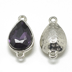 Фиолетовый Соединители звеньев сплава стекла, граненые, слеза, платина, фиолетовые, 21x12x6 мм, отверстие : 1.5 мм