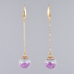 Purple Glass Dangle Earrings, with Glass Rhinestones, CCB Plastic Findings, 316 Surgical Stainless Steel Earring Hooks and Brass Cable Chains, Purple, 86mm, Pin: 0.8mm