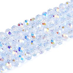 Светло-Синий Прозрачные стеклянные бусины, рондель, с половиным покрытием, с покрытием AB цвета, граненые, голубой, 4~4.5x3.5 мм, отверстие : 0.8 мм, около 112~114 шт / нитка, 15.35~15.75 дюйм (39~40 см)