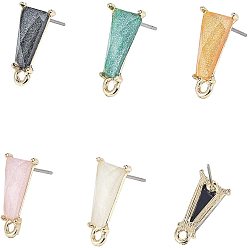 Mixed Color Alloy Stud Earring Findings, with Loop, Resin and Steel Pins, Trapezoid, Light Gold, Mixed Color, 16x9mm, Hole: 1.6mm, Pin: 0.7mm, 5 colors, 6pcs/color, 30pcs/box