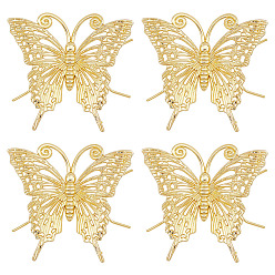 Oro 4piezas de decoración de exhibición de aleación, 3 d mariposa, para soporte de pluma de pincel de caligrafía china, mascota de té kungfu, dorado, 65.5x70x34.5 mm